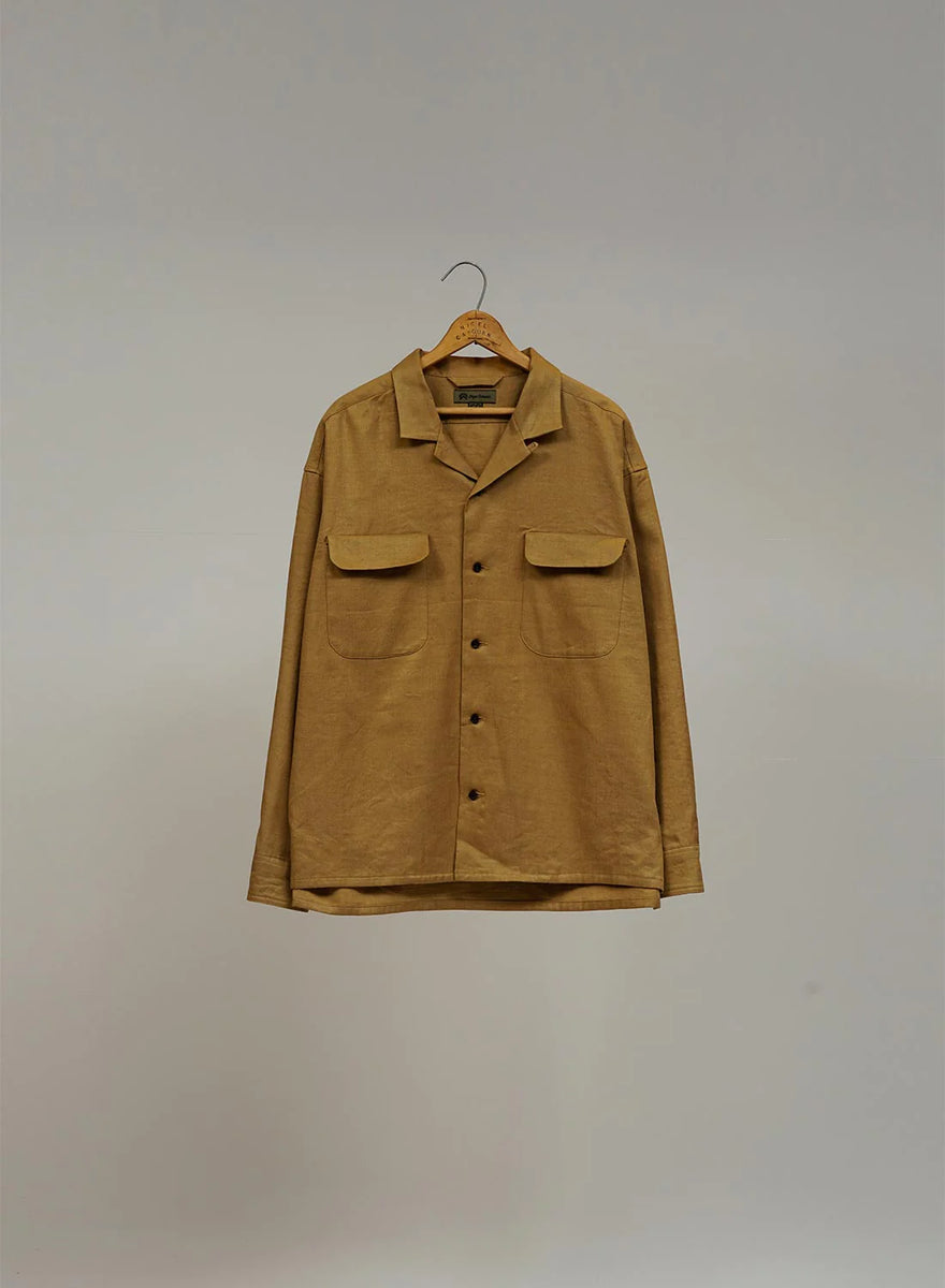 Nigel Cabourn Open Collar Shirt Linen Fleece – Blue Works Nigel Cabourn Open Collar Shirt Linen Fleece – Blue Works