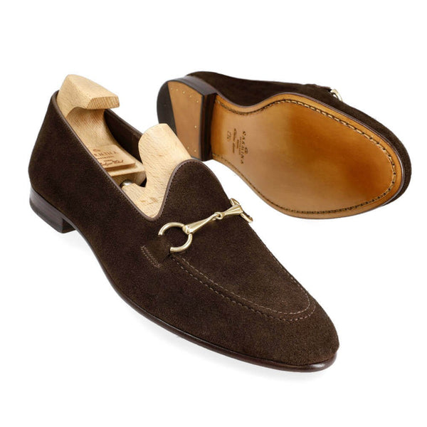 Carmina UNLINED HORSEBIT LOAFERS IN CHESTNUT SUEDE Blue Works Vintage
