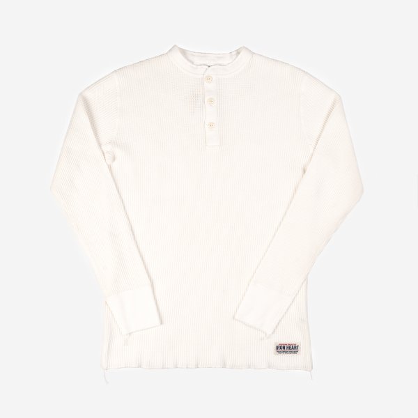 IronHeart Waffle Knit Long Sleeved Thermal Henley - White