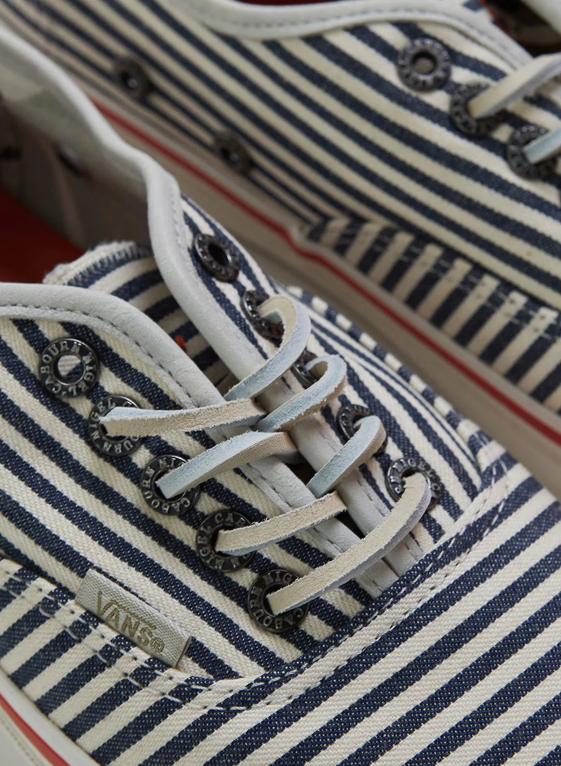 Vans Vault x Nigel Cabourn OG Authentic LX in Stripes Navy 15 off Blue Works Vintage Clothing Store