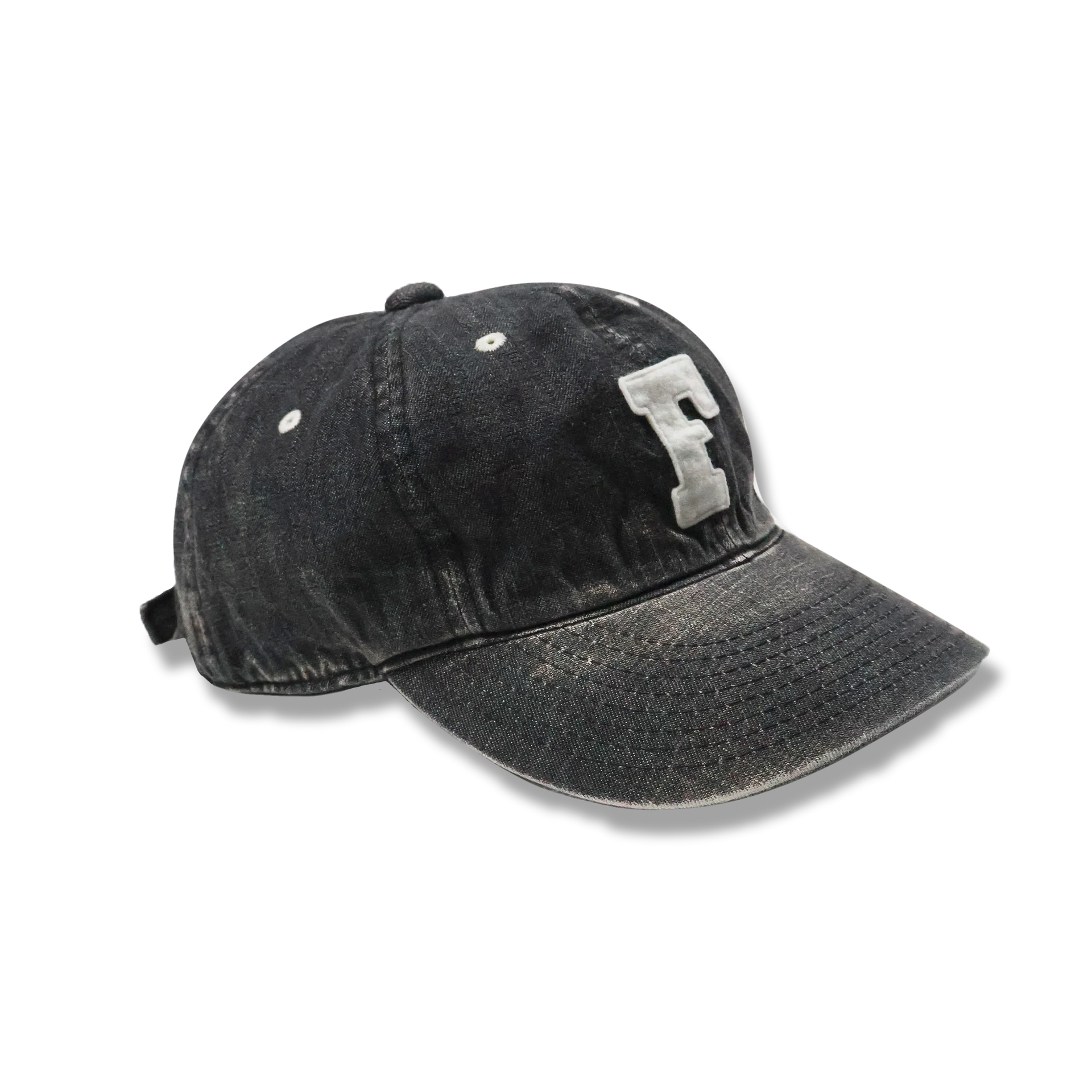 full count 6Panel Denim Baseball Cap 'F' Patch Vintage Wash – Blue