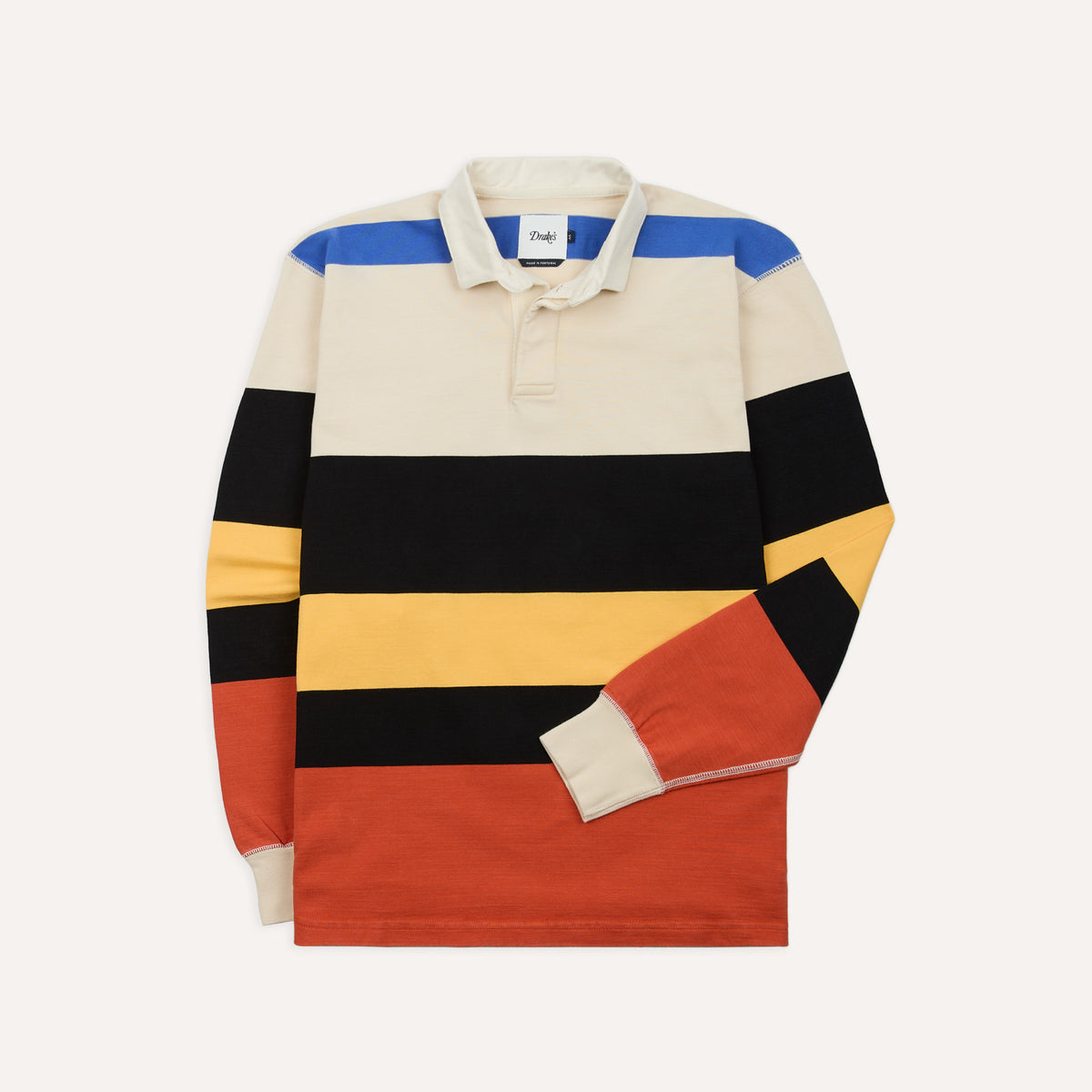 Drake's MULTI STRIPE RUGBY; ECRU, BLACK & ORANGE – Blue Works Vintage ...
