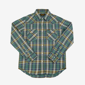 Iron Heart Ultra Heavy Flannel Tartan Check Western Shirt - Green 15% off