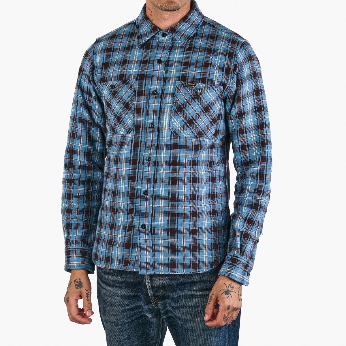 IronHeart Ultra Heavy Flannel Blanket Check Work Shirt - Sax Blue