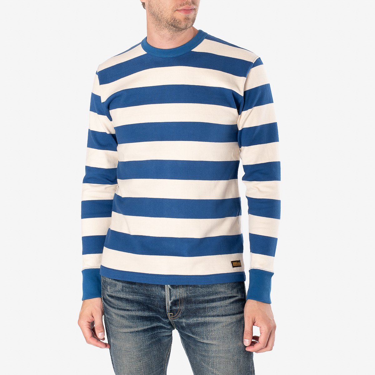 Iron Heart 11oz Knitted Cotton Long-Sleeved Sweater - Blue/White