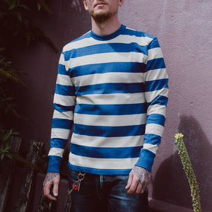 Iron Heart 11oz Knitted Cotton Long-Sleeved Sweater - Blue/White